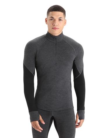 Men's Icebreaker BodyfitZone™ Merino 260 Zone Long Sleeve Half Zip Thermal Top Base Layers Jet Heather / Black | CA 1598RVDW